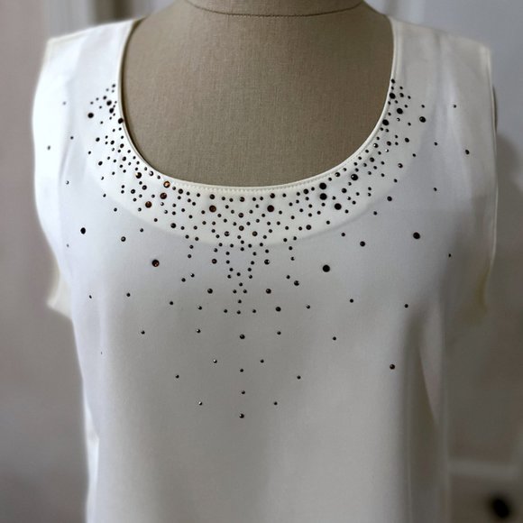 Sea Suns Collared Button Up Jacket Top Tank Set White Beaded vgt 2 pc SMALL - Picture 6 of 14